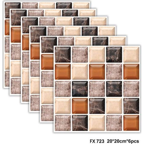 JSSEVN - Tile Stickers, 6PCS Self-Adhesive Waterproof Wallpaper Stickers, Mosaic Tile Stickers, Decorative Cement Tile Wall Design (1/4)