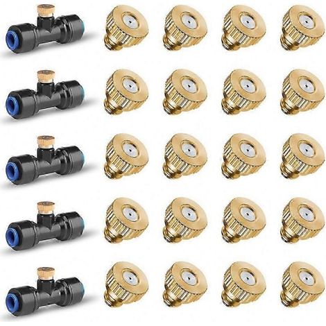 Brass Misting Nozzles and Tees Set for Cooling Systems and Gardens