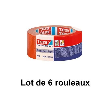 Toile adhésive orange 50 mm x 25 m – Spécial façadiers pour chantiers humides – Lot de 6 rouleaux – tesa® 4662