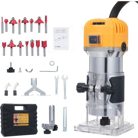 Routeur, fraiseuse à bois 800 W, machine à graver et à rainurer, vitesse variable 30 000 tr/min, comprend un ensemble de 15 fraises et une défonceuse à main. (1/5)
