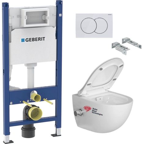 Pack WC Bati-support Geberit Duofix  + WC sans bride SAT Infinitio avec fonction bidet thermostatique + Abattant softclose + Pla