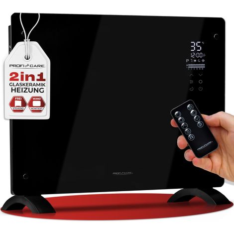 Chauffage électrique avec façade en verre Radiateur mobile également adapté au montage mural Chauffage par convecteur avec 2 niveaux Chauffage silencieux 0dB PC-GKH 3118 noir (1/5)