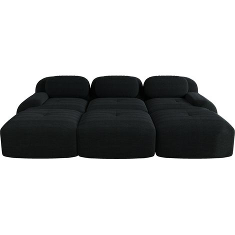 3-Sitzer-Modulsofa aus Cord mit 3 Hockern, ohne Montage, Schwarz MODENUIT (1/5)