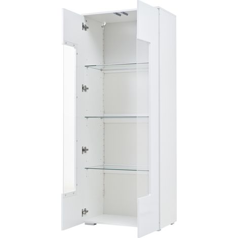 Wohnzimmervitrine 70 x 40 x 173 cm mit 2 Acryltüren, LED und Hartglas, MDF weiß (1/5)