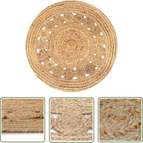 The Living Store Tapis Jute design tressé 90 cm rond - Tapis De Jute - Tapis Rond - Tapis Artisanal - Décoration Intérieure - Style Rétro (1/5)