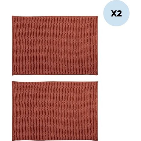MSV – Lot de 2 tapis de bain chenille 40x60 terracotta – Antidérapant pour sécurité – Absorption rapide d'humidité – Doux et dense