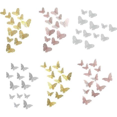 72 papillons décoratifs pour fêtes et loisirs créatifs, 3 tailles, 3 couleurs, 2 styles, décoration murale papillons 3D, stickers muraux pour la maison (1/5)