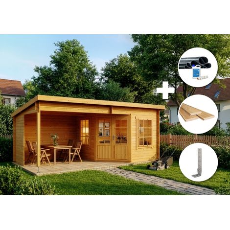 ECO Set - Abri de jardin Carl imprégné Pinie Imprégné, 28 mm Épaisseur paroi 598 x 330 cm (1/4)