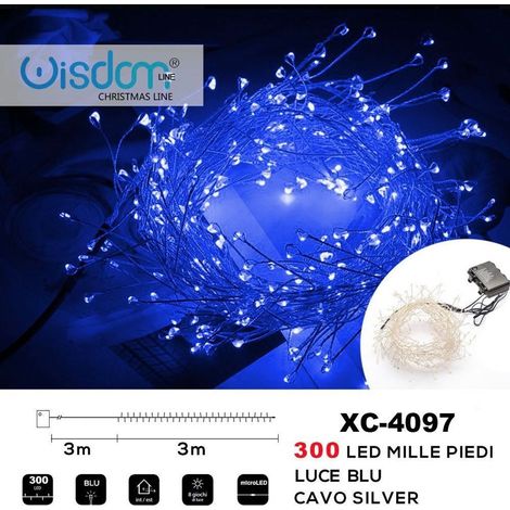 Wisdom - Catena Luminosa 300 Led Mille Piedi Effetto Ramo Luce Blu A Batteria Xc-4097 -