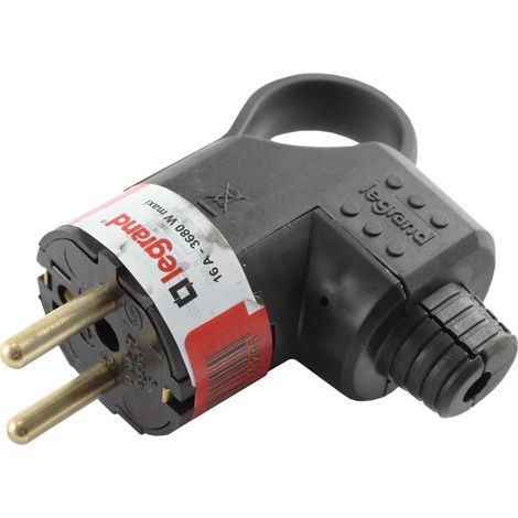 Legrand – Fiche électrique à vis 2P+T 16A IK08 – Sortie latérale avec anneau – Support serre-câble pivotant – Pour câbles H07 RNF 3G 2,5mm²