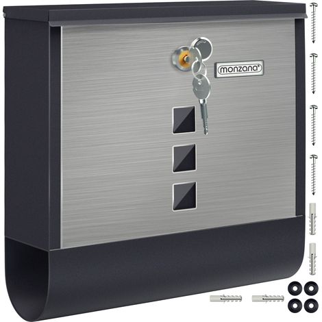 Monzana® Design Briefkasten Stahl mit Zeitungsfach Sichtfenster Namensschild drehbare Abdeckung Kreuzschloss 2 Schlüssel Postkasten Schwarz-Silber (1/5)