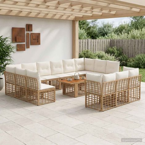 vidaXL Set Divano da Giardino 14 pz Naturale e Bianco Crema polyrattan (1/5)