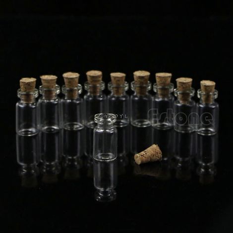 Lot de 10 mini flacons en verre transparents de 0,5 ml avec bouchon, neufs. (1/4)