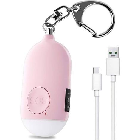 130 DB Alarme Personnelle d'urgence,Rechargeable Alarme de Sécurité avec LED Lampe de Poche Torche Alarme Anti Agression,pour Femme Enfants Personnes Agées Aventurier – Rose (1/5)