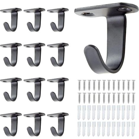 12 crochets plafond, inox, noir, avec vis, pour serviettes