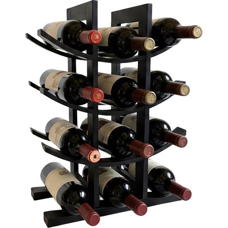 Portabottiglie Relaxdays, 12 bottiglie, bambù, H x L x P 41 x 30 x 14,5 cm, per vino rosso e bianco, nero
