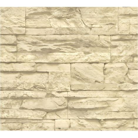 Stone tile wallpaper wall Profhome 707130 non-woven wallpaper slightly textured with nature-inspired pattern matt beige cream 5.33 m2 (57 ft2) (1/5)