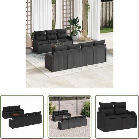 vidaXL Jardin - Ensemble de canapé de jardin avec stockage 8 pcs Noir polyrotin (1/5)