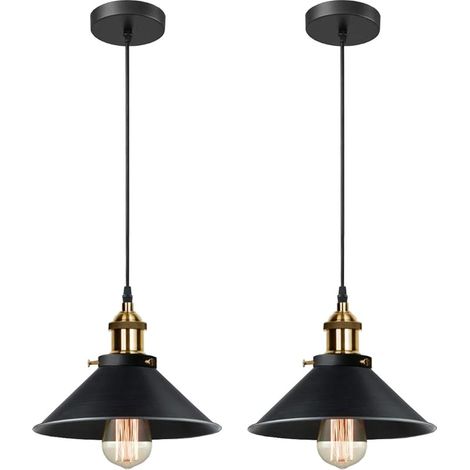 Retro Suspensions Luminaires Lot de 2 Luminaires Industriel Design Edison E27 Lustre Plafonnier en Métal, Ø 22cm, Noir (1/5)