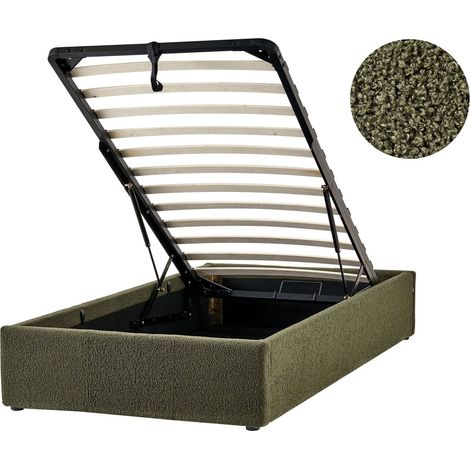 Ottoman Bed without Headboard Boucle DINAN 90 x 200 cm (EU Single) Dark Green (1/5)