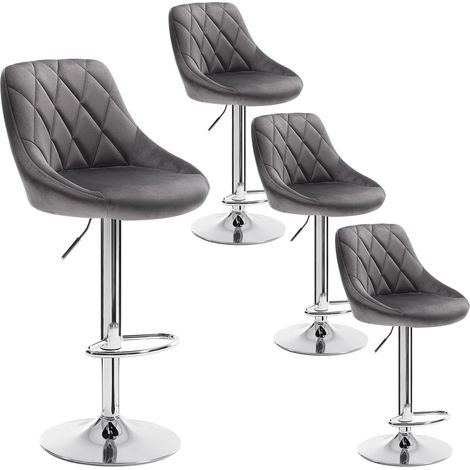 Lot de 4 Tabourets de Bar WOLTU, Tabourets Design Rotatif et réglable Fait de Acier chromé et Velours, Gris Foncé