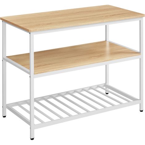 Vasagle – Îlot de cuisine 60 x 120 cm – Étagère 3 niveaux en acier – Plan de travail spacieux – Montage facile – Charge max 30 kg par niveau