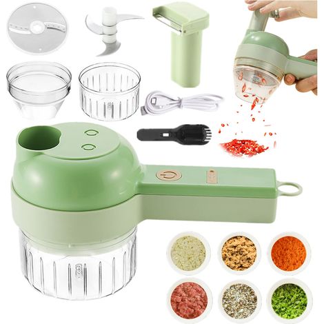 4 en 1 Ensemble Trancheuse à Légumes Électrique USB, Spiraliseur et Coupe-Fruits Multifonctions avec Récipient & Brosse de Nettoyage