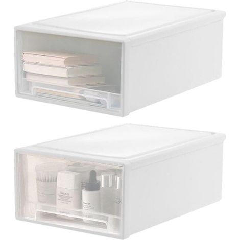 2 Boite Rangement Plastique Tiroir Tiroirs De Rangement Empilables PortableTiroirs De Rangement En Plastique Empilables Solide & Durable, pour Dressing, Garage, Chambre, Bureau (1/3)