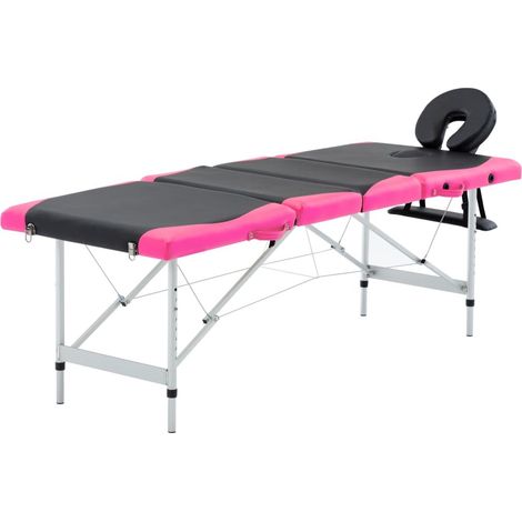 vidaXL Table de massage pliable 4 zones Aluminium Noir et rose