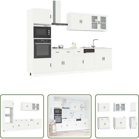 Rangement cuisine - Ensemble de 7 meubles de cuisine "Porto" en bois d'ingénierie blanc (1/5)