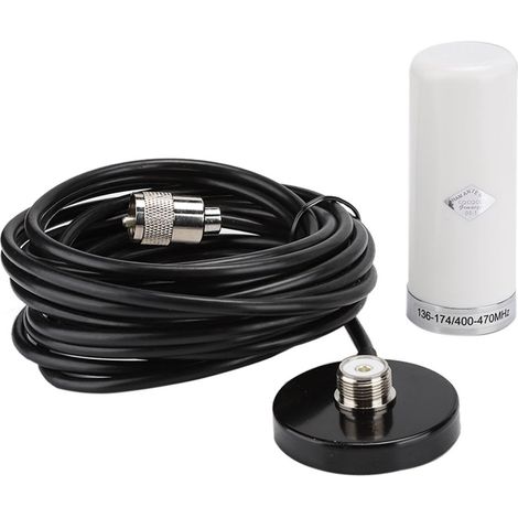 Antenne Magnétique VHF/UHF Double Bande pour Voiture avec Câble Blanc (1/5)
