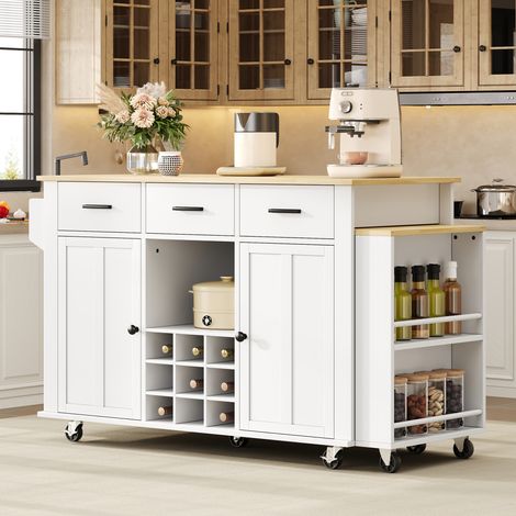Isola cucina mobile estensibile 136 x 50 x 93 cm, MDF bianco e legno naturale DESVIAE (1/5)