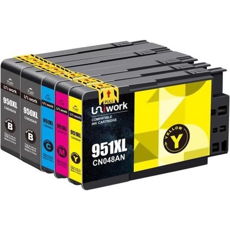 950 951 XL Cartouches d\'encre UNIWORK 5 Pack Compatible hp 950/951XL Compatible hp Officejet Pro 8600 8630 8610 8620 8100 8616 8615 (1/4)