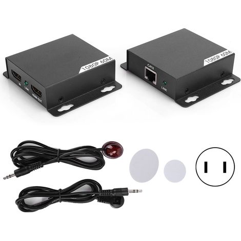 Rallonge de câble réseau HDMI simple, émetteur réseau, prise US, 100-240 V, 60 mètres, noir, prise US (1/5)