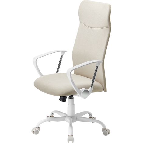 Fauteuil de Bureau Ergonomique Pivotant, Assise Rembourrée, Réglable en Hauteur et Inclinable, Beige (1/5)
