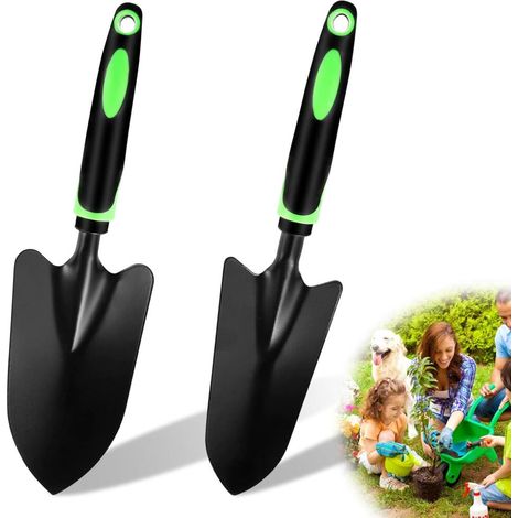 Lot de 2 petites pelles de jardin en fer forgé au carbone - Mini pelle de plage - Pelle à fleurs - P (1/5)