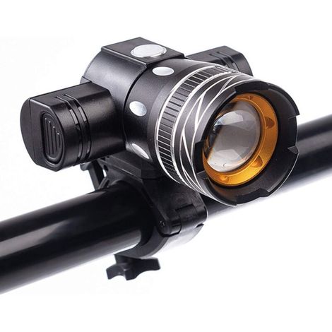 Luz LED para bicicleta, recargable por USB, 5000 lúmenes, resistente al agua, luz delantera ajustable, 3 modos de iluminación (negro) (1/5)
