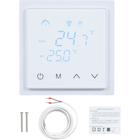 Thermostat d'ambiance intelligent 16A pour chauffage par le sol, régulateur de température 85-250V mural avec écran tactile LED (1/4)