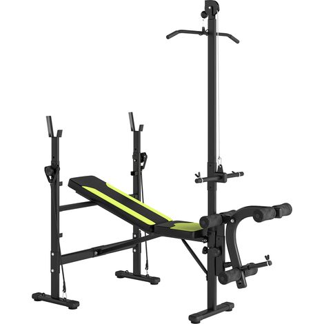 Banc de musculation Fitness entrainement complet dossier réglable cordes traction curler supports barre et (1/5)