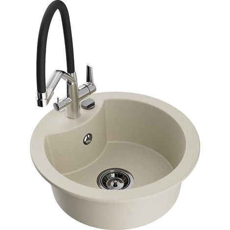 Mexen Diego lavello in granito a 1 vasca con miscelatore da cucina Duo, beige - 6512-69-671701-07-B (1/5)