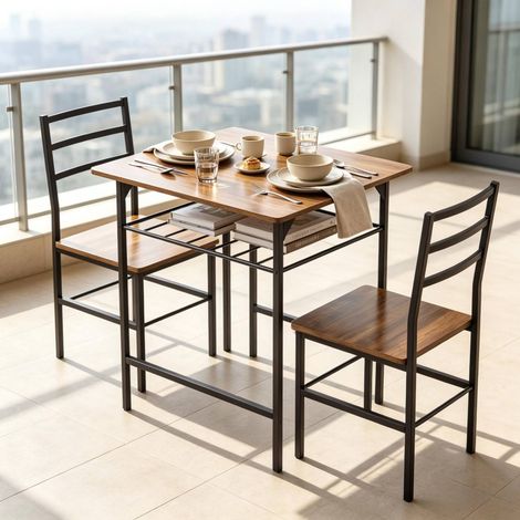 Platzsparendes Esszimmer-Set mit Tisch und 2 Stühlen, Spanplatte und Metall, 80 x 50 cm, OKWISH (1/5)