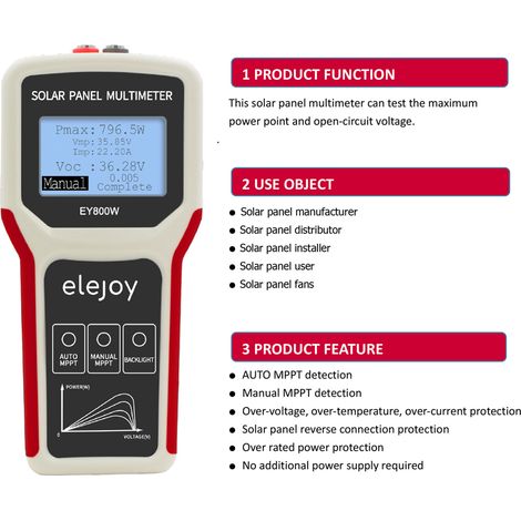 Aggiornamenti per alimentatori portatili per pannelli fotovoltaici, multimetro, rilevamento automatico e manuale con schermo LCD retroilluminato, strumento di diagnostica per la tensione a circuito ap (1/5)
