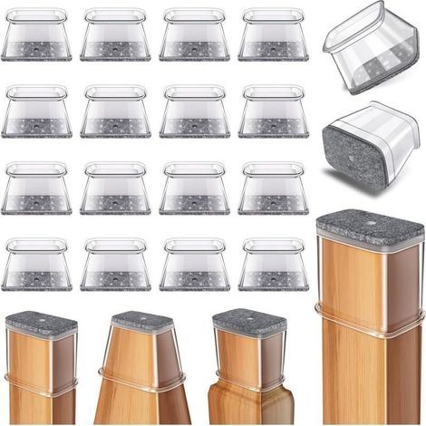 24 piezas (aptas para una circunferencia de 38–55 mm) Protectores rectangulares para patas de sillas, protectores de silicona transparente con fieltro, reducen el ruido y evitan arañazos - Crezuo