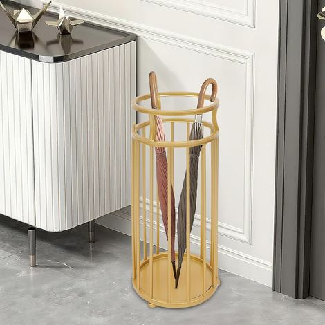 Porte-parapluies - Seau de rangement - Porte-parapluie en fer - Design peu encombrant - Pour hôtel, bureau, café, entrée - Décoration (doré) (1/5)
