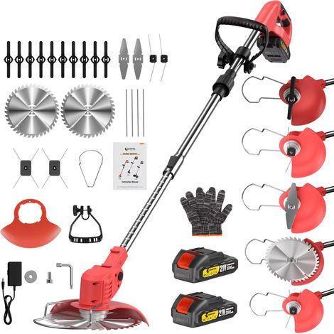 Rasaerba elettrico senza fili, tagliaerba elettrico telescopico pieghevole, attrezzo da giardinaggio elettrico con 2 batterie