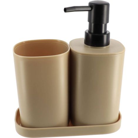 Set aus 3 pp-accessoires becher + spender + seifenschale - beige - Tendance