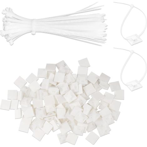100 x Adhesive Cable Ties 150 mm + 100 Pieces Self Adhesive Cable Ties Base Brackets 18 x 18 mm, Self Adhesive Cable Clamps Base, Adhesive Base, for Home and Office (1/5)
