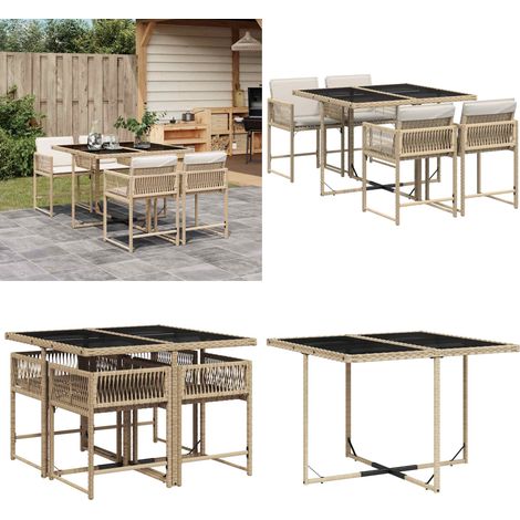 Ensemble à manger de jardin avec coussins 5pcs Beige poly rotin - Salon De Jardin - Meuble De Jardin - Set De Salon De Jardin - Ensemble De Jardin - Mobilier De Jardin - Home & Living (1/5)