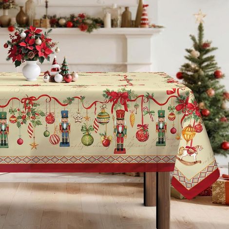 Weihnachts-Tischdecke Nussknacker Retro 140x180 cm Beige Polyester Rechteckig