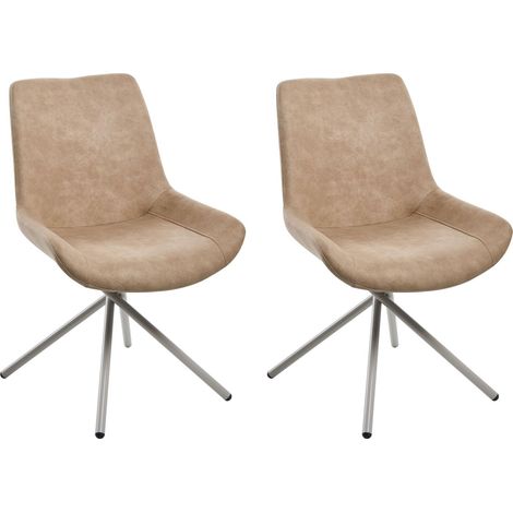 Set of 2 Dining Chairs Beige Faux Suede Upholstery With Criss-Crossed Legs Retro HAILEY